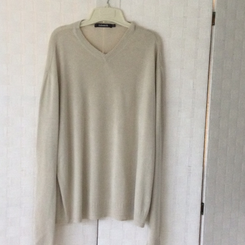 Mens Ashworth Pullover Shirt size L long sleeves color beige washable. #409